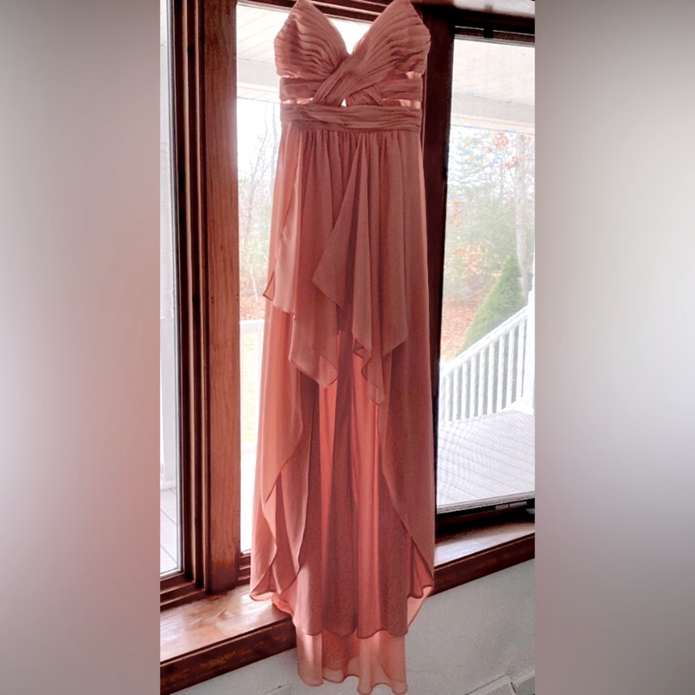 Long coral salmon pink flowy prom dress size S Small 2 4 6